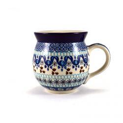 Medium Round Mug - Blue Squares & Flowers - 350ml - 0070-1026X - Polish Pottery