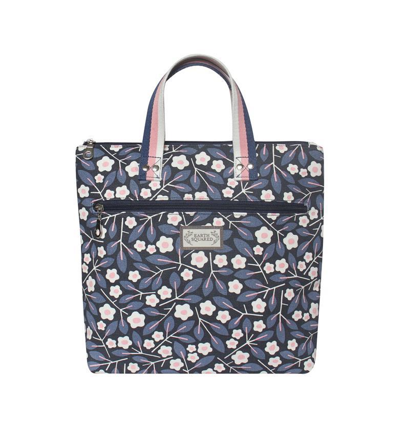 Earth Squared - Canvas Backpack - Spring Floral - Navy Blue & Pink - 27x31x18cms