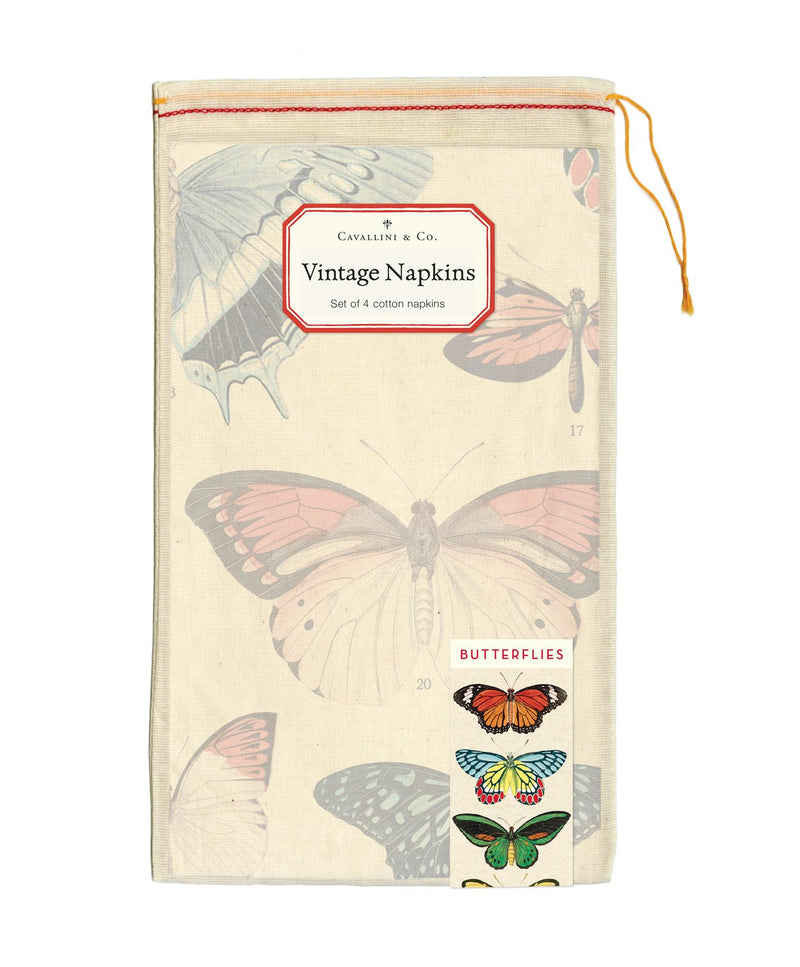 Cavallini - Set of 4 100% Cotton Vintage Napkins - 48x48cms - Butterflies/Papillons