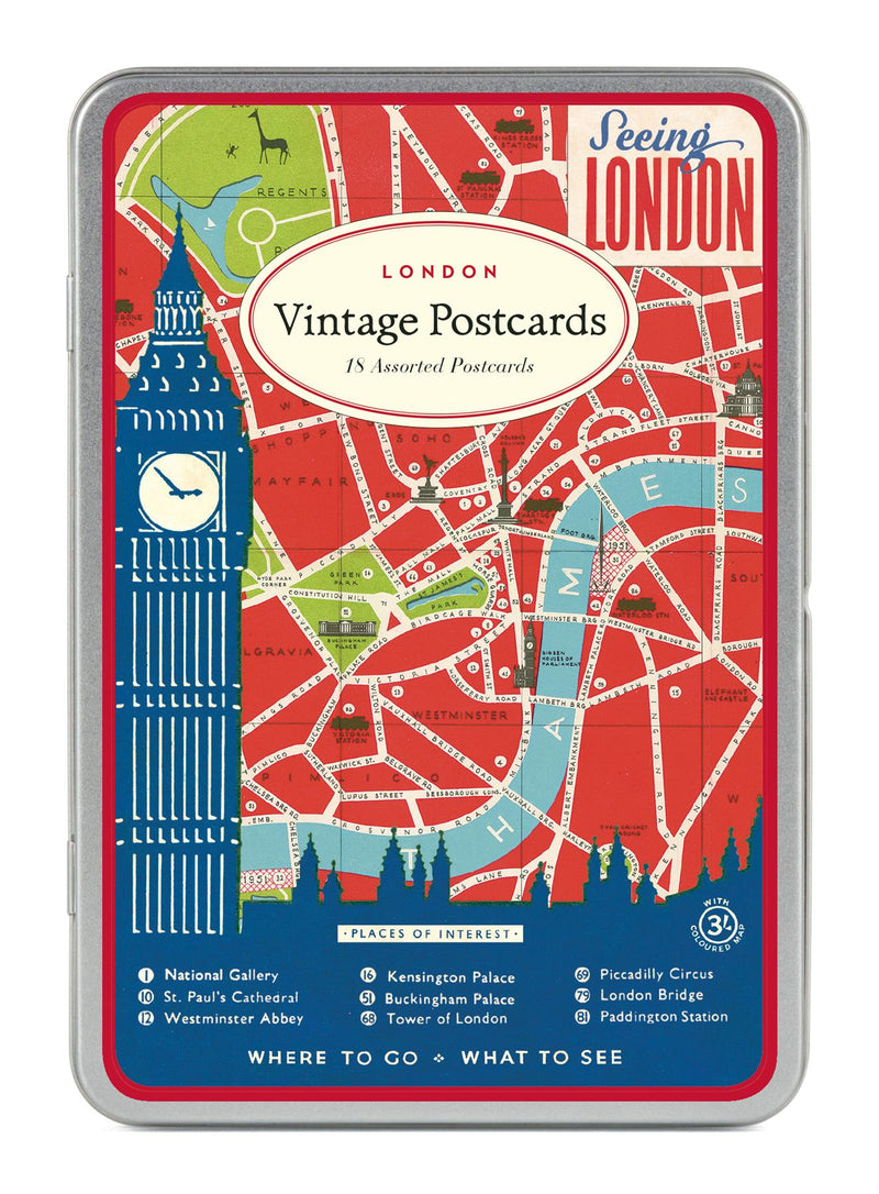 Cavallini - Carte Postale - London - Tin of 18 Postcards - 9 Designs/2 Per Design