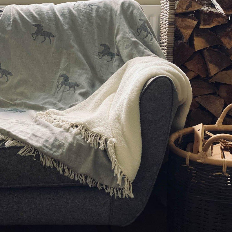 Blanket Throw With Fleece - Horse - Elephant Grey - Ailera 120x170cms