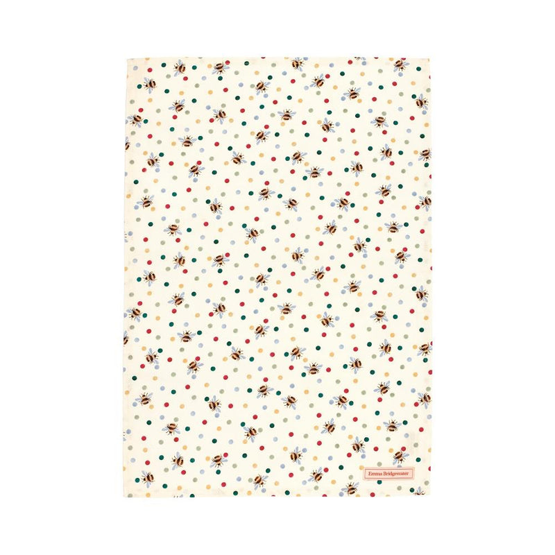 Emma Bridgewater - 100% Cotton - Tea Towel 48 x 70cms - Polka Dots & Bumblebees