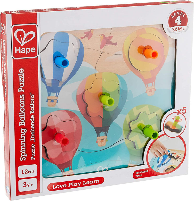 Hape - Spinning Balloons Peg Jigsaw Puzzle - 12 Piece/5 x Spinning Tops