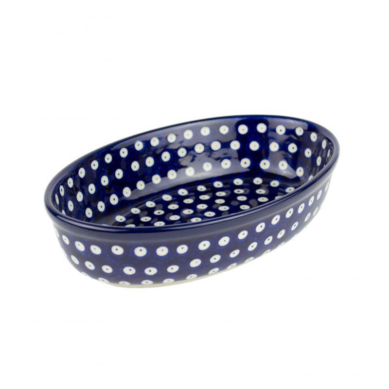 Oval Dish - Blue Eyes/Blue With White Spots - 16 x 24 x 6cms - 0299-0070AX - Polish Pottery