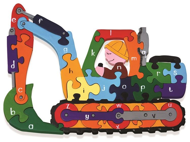 Alphabet Jigsaws - Wooden Digger A-Z Puzzle - Chunky, Bright & Educational - 30x20cms