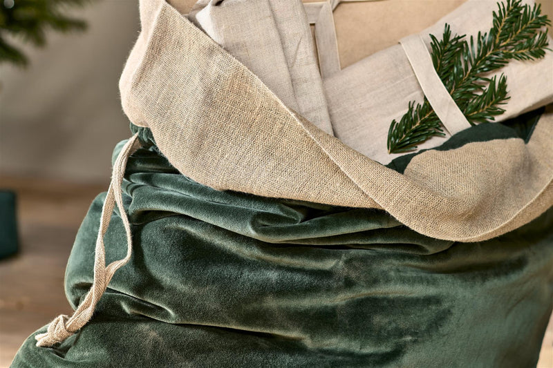 Nkuku - Karru Cotton Velvet Christmas Present Gift Sack - 80x60x4cms - Forest Green