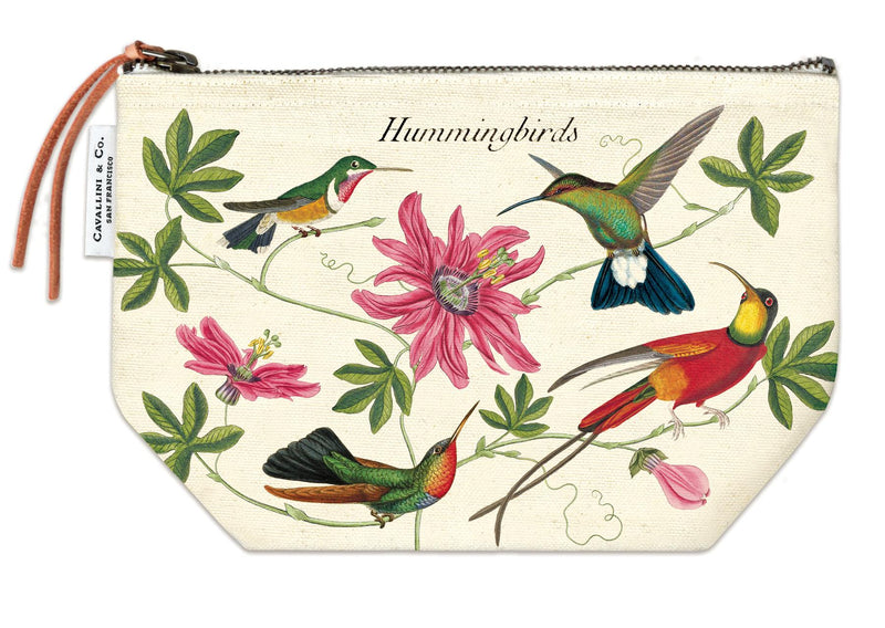 Cavallini - 100% Natural Cotton Vintage Pouch Bag - 15x22cms - Hummingbirds