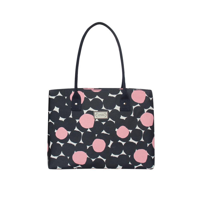 Earth Squared - Oil Cloth Tote Shoulder Bag - Florence - Navy Blue & Pink Blossom - 36x27x12cm