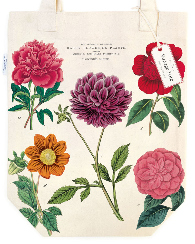 Cavallini - 100% Natural Cotton Vintage Tote Bag - 33x40.5cms - Botanica/Flowering Plants