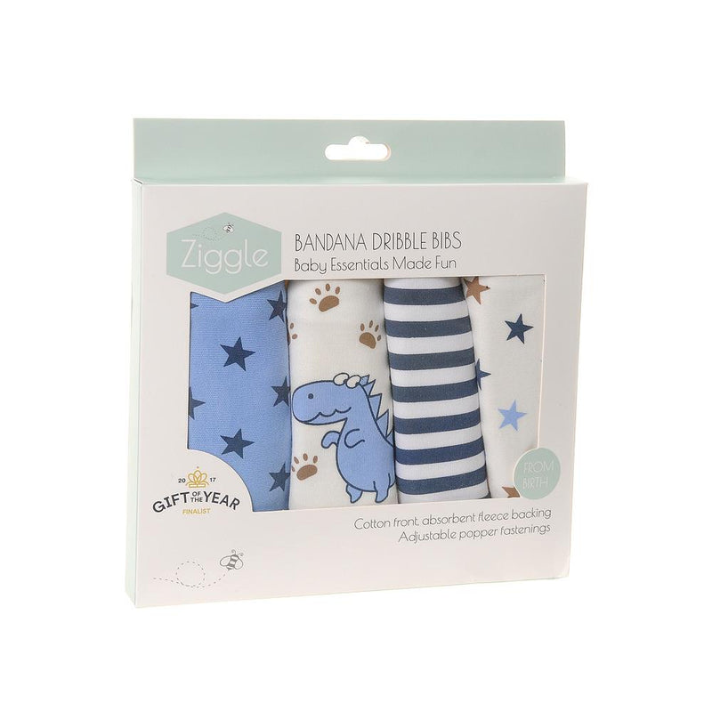 Dinosaurs, Stars & Stripes - Absorbant Bandana Dribble Bibs - Pack of 4 - Suitable From Birth - Ziggle