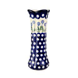 Vase - Fluted/Frilled Top - Daisies & Blue Spots - 20cms - 0981-0377EX - Polish Pottery