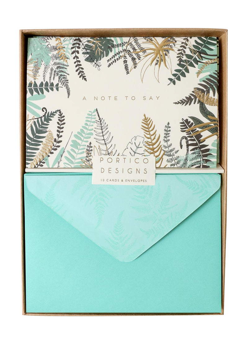 Ferns Notecard Set - 10 Blank Note Cards & Matching Envelopes - Portico Designs