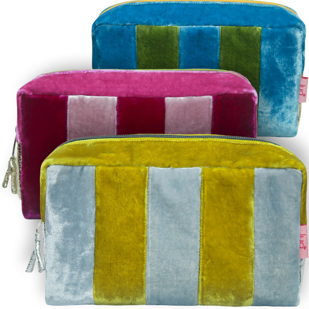 Lua - Velvet Striped Patch Cosmetic Make Up Bag 19.5 x 11cms - 3 Colou ...