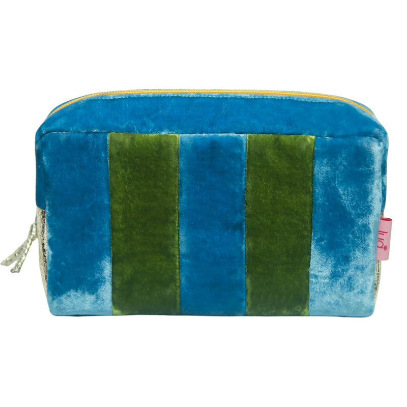 Lua - Velvet Striped Patch Cosmetic Make Up Bag 19.5 x 11cms - 3 Colour Options