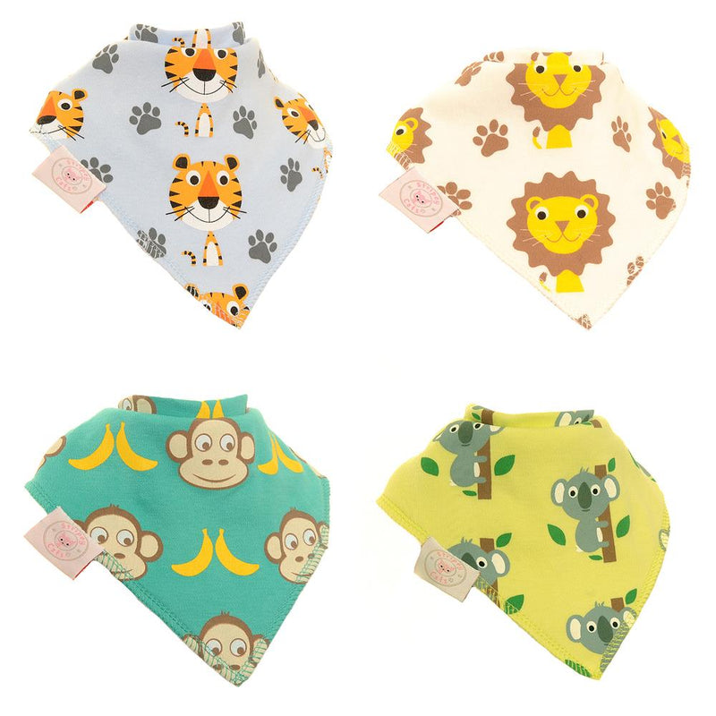 Stripey Cats Safari - Absorbant Bandana Dribble Bibs - Pack of 4 - Suitable From Birth - Ziggle