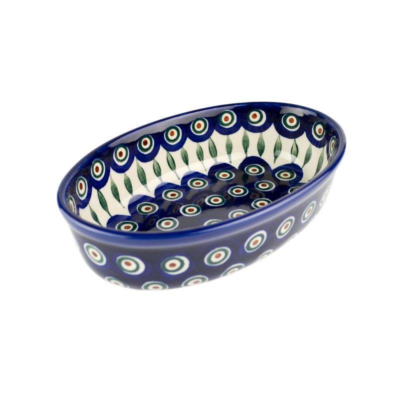 Oval Dish - Green, Red & White Spots - Peacock - 13x20.5x6cms - 0351-0054X - Polish Pottery