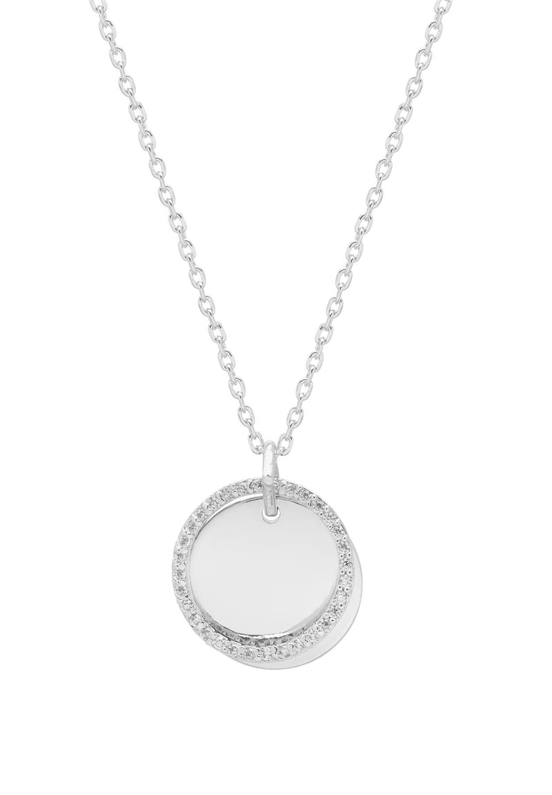 Disc Duo - Silver Disc & Cubic Zirconia Ring Necklace - Silver Plated - Choose To Shine  - Estella Bartlett