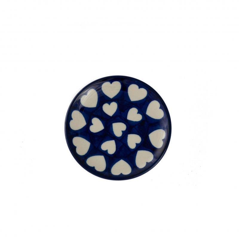 Round Tea Bag/Trinket Dish - Hearts - 10cms - 0262-0375JX - Polish Pottery