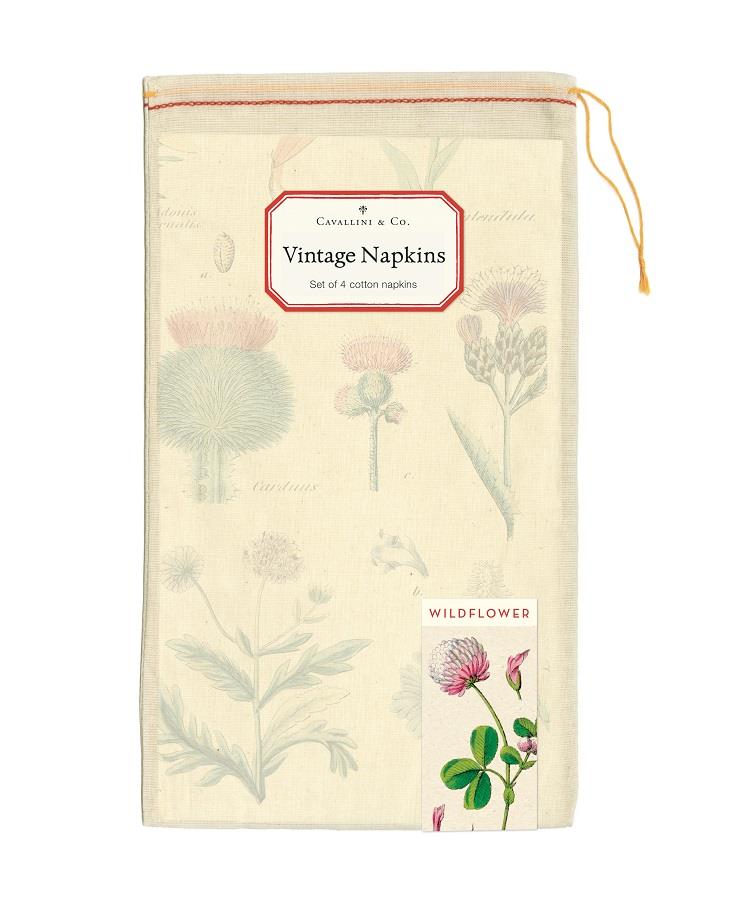 Cavallini - Set of 4 100% Cotton Vintage Napkins - 48x48cms - Wildflowers