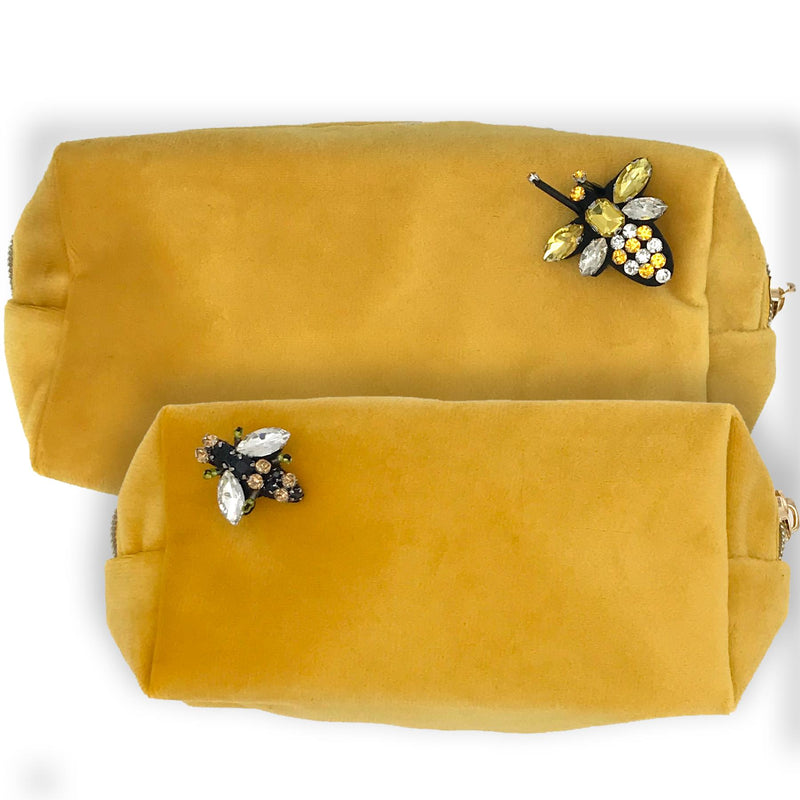 Amber Velvet Make-Up Bag & Bumblebee Pin - Sixton London - Small or Large