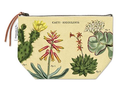 Cavallini - 100% Natural Cotton Vintage Pouch Bag - 15x22cms - Cactus/Cacti/Succulents