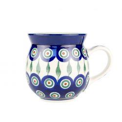 Extra Large Round Mug - Green, Red & White Spots - Peacock - 500ml - 0073-0054X - Polish Pottery