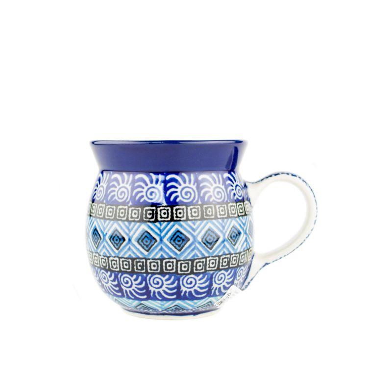 Small Round Mug - Blue Mosaics - 240ml - 0005-1917X - Polish Pottery