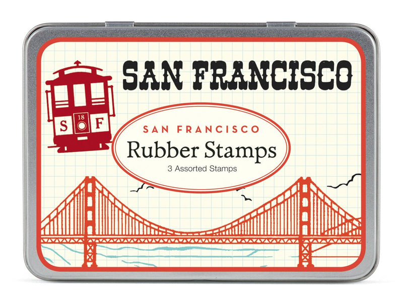 Cavallini - Tin of Rubber Stamps - San Francisco - Set of 3 Stamps