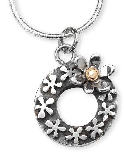 Silver & Gold Flowers in a Round Loop Necklace by Linda Macdonald