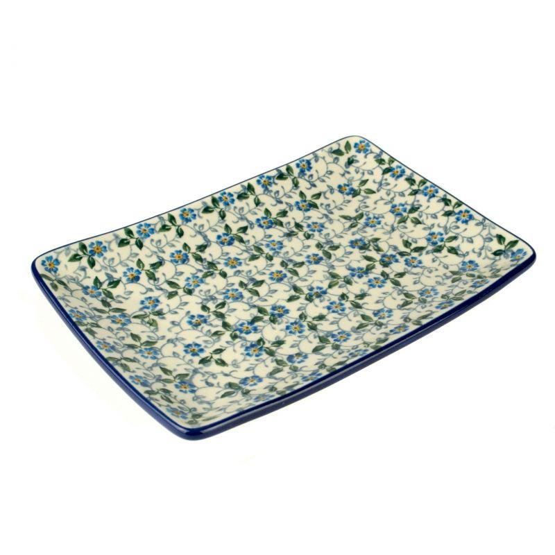 Sushi Platter - Periwinkle/Blue & Yellow Flowers - 21.5x14.5cms - C21-2089X - Polish Pottery