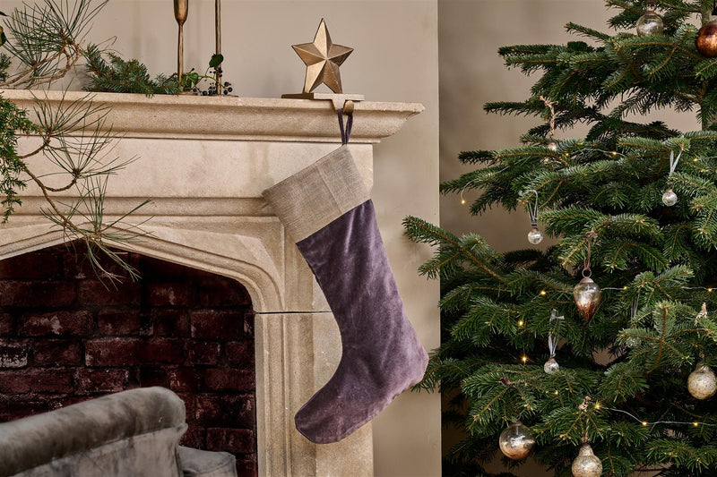 Nkuku - Karru Cotton Velvet Christmas Present Stocking - 52x30x1cms - Charcoal