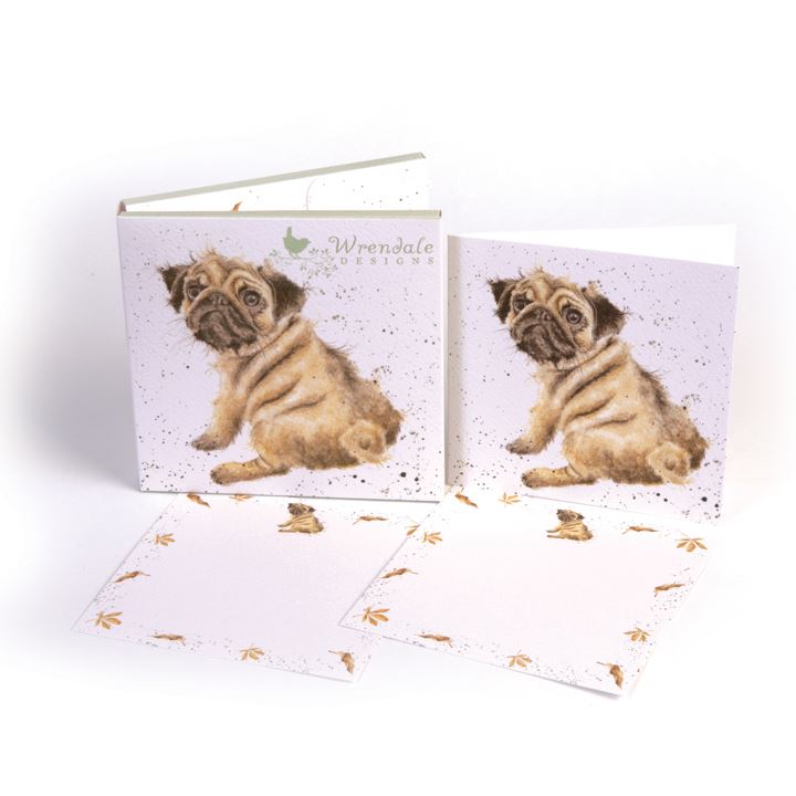 Pug Love - Pug Dog Notecard Pack - 4 Notecards/8 Correspondence Cards/12 Envelopes - Wrendale Designs