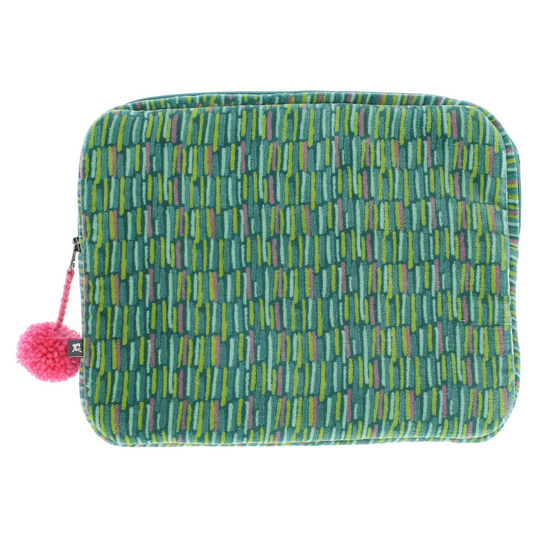 Fiona Walker iPad/Tablet Case - Velour With Pom Pom Zip - Available in Blue, Green or Pink
