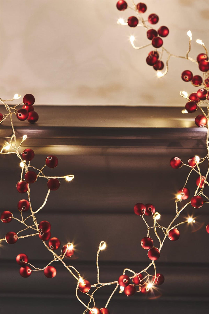 Red Berry Garland - 80 LED Indoor Light Chain - Mains Powered