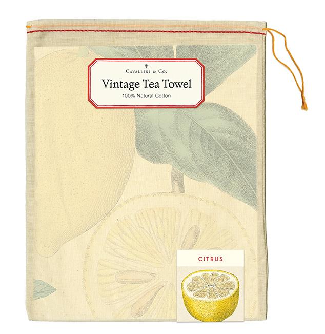Cavallini - 100% Natural Cotton Vintage Tea Towel - 80 x 47cms - Citrus Fruits