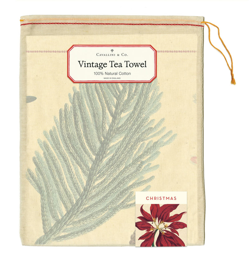 Cavallini - 100% Natural Cotton Vintage Tea Towel - 80 x 47cms - Christmas Botanicals