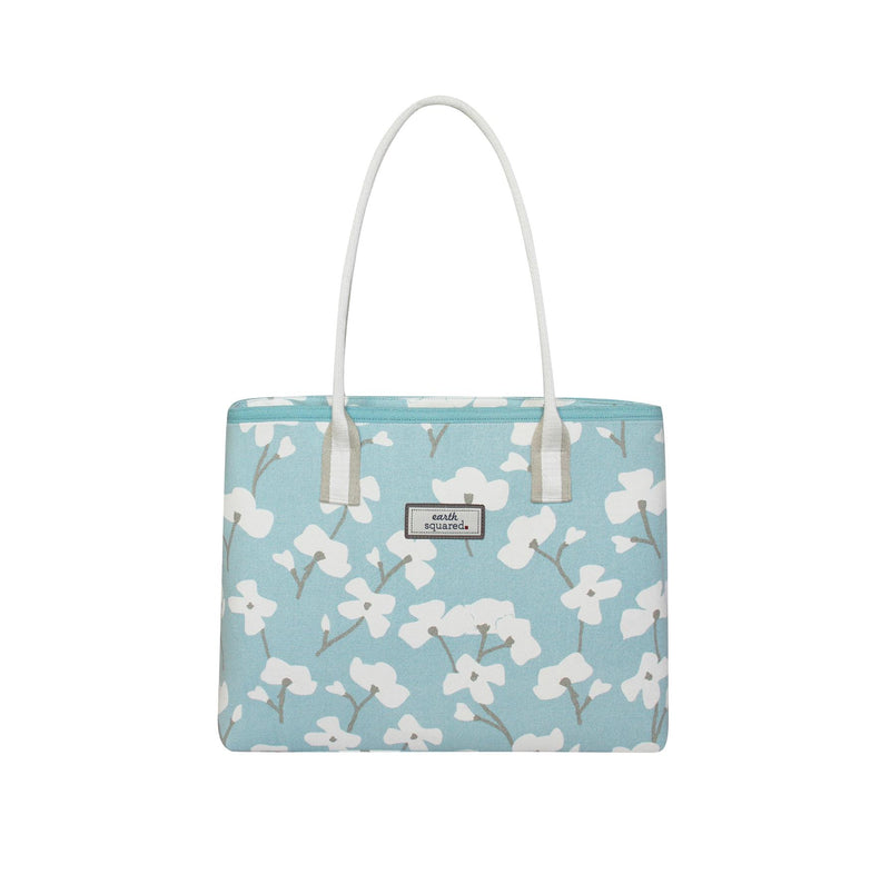 Earth Squared - Canvas Tote Shoulder Bag - Spring Blossom - Pale Blue - 27x39x14cm
