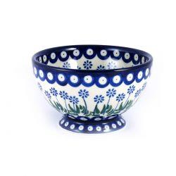French Bowl - Daisies & Blue Spots - 0206-0377EX - 14 x 8.5cms - Polish Pottery