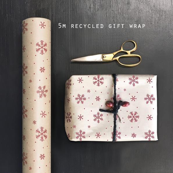 Gift Wrap - 5m Kraft Roll Recycled Wrapping Paper - Cream - Snowflakes - East Of India
