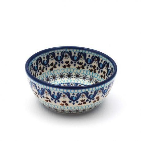 Nibble Bowl - Blue Squares & Flowers - 12 x 5.5cms - 0017-1026X - Polish Pottery