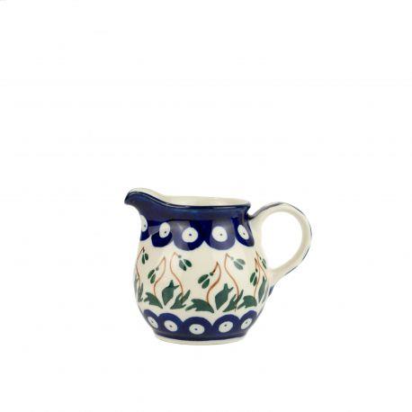 Creamer Milk Jug - Blue Dots With Green Mistletoe - 200ml - 0286-0377BX - Polish Pottery