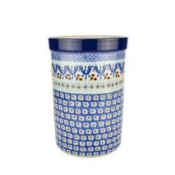 Kitchen Utensils Jar/Pot - Blue Squares & Flowers - 20 x 14cms - 0169-1026X - Polish Pottery