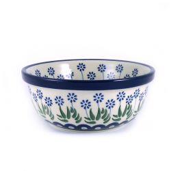 Pasta/Cereal Bowl - Daisies & Blue Spots - 0209-0377EX - 15.5 x 6.5cms - Polish Pottery
