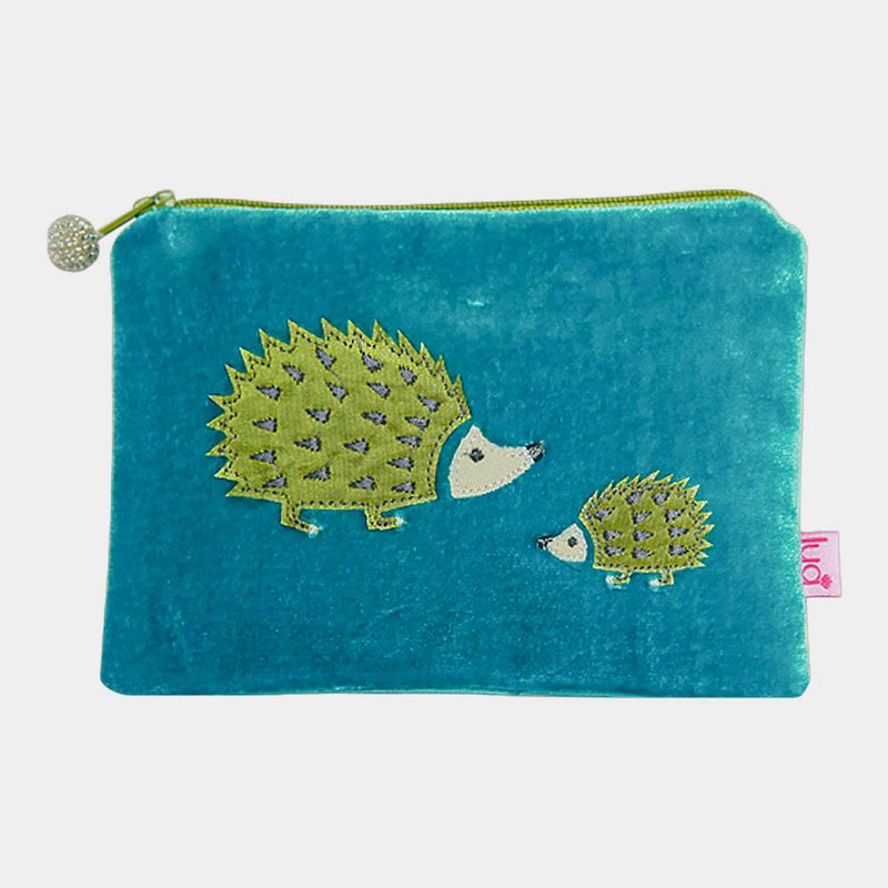 Lua - Velvet  Coin Purse With Embroidered Hedgehogs - 11 x 16cms - 4 Colour Options