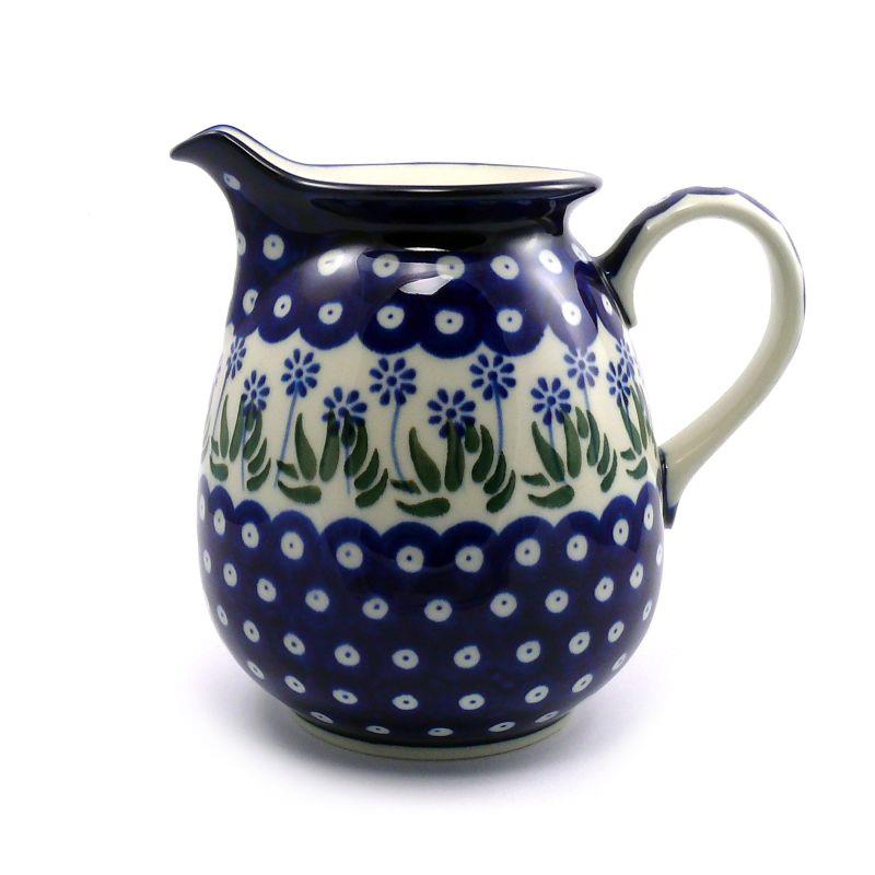 Water/Milk Jug - Daisies & Blue Spots - 1 Litre - 0078-0377EX - Polish Pottery