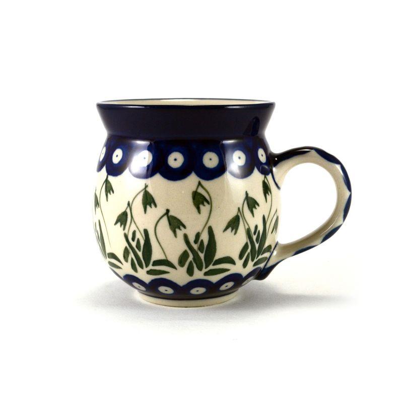 Medium Round Mug - Blue Dots With Green Snowdrops - 350ml - 0070-0377SX - Polish Pottery