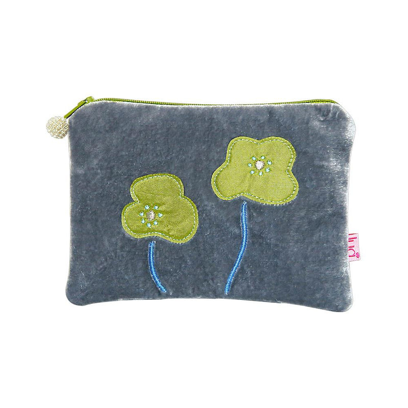 Lua - Velvet Coin Purse With Appliqued Poppies - 11 x 16cms - 2 Colour Options