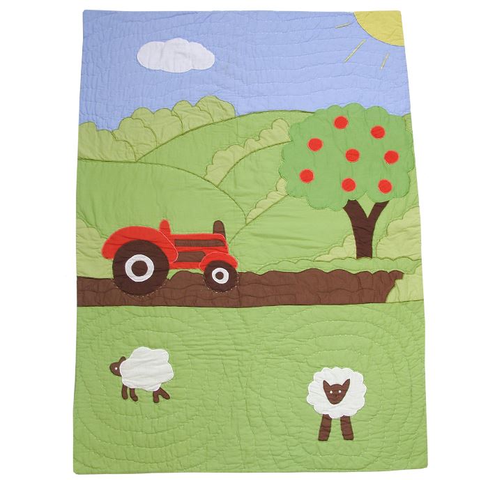 100% Cotton Pocket Stitched Bed Quilt - Single - Farmyard - Powell Craft