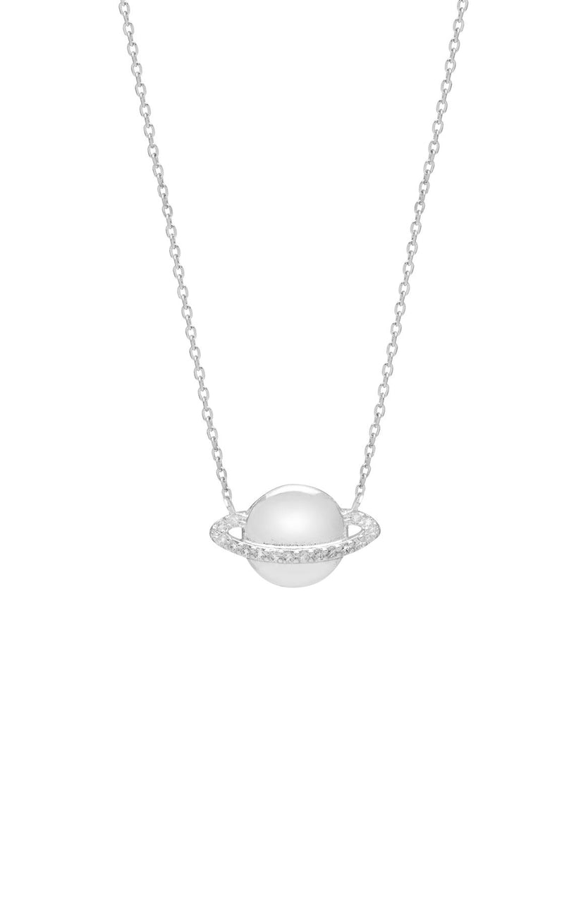 Saturn Planet Cubic Zirconia Necklace - Silver Plated - Escape The Ordinary - Estella Bartlett