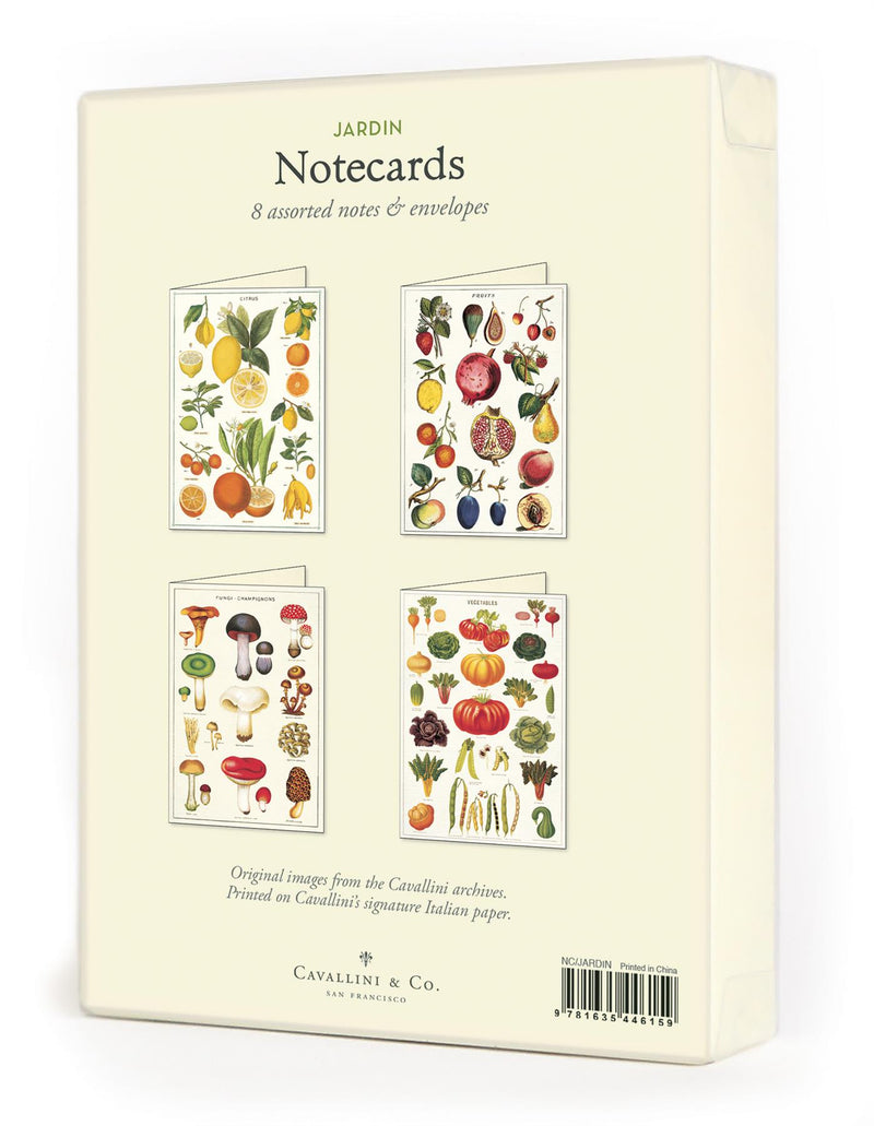 Cavallini - 8 Assorted Notecards - 4 Designs/2 Per Design - Jardin/Garden